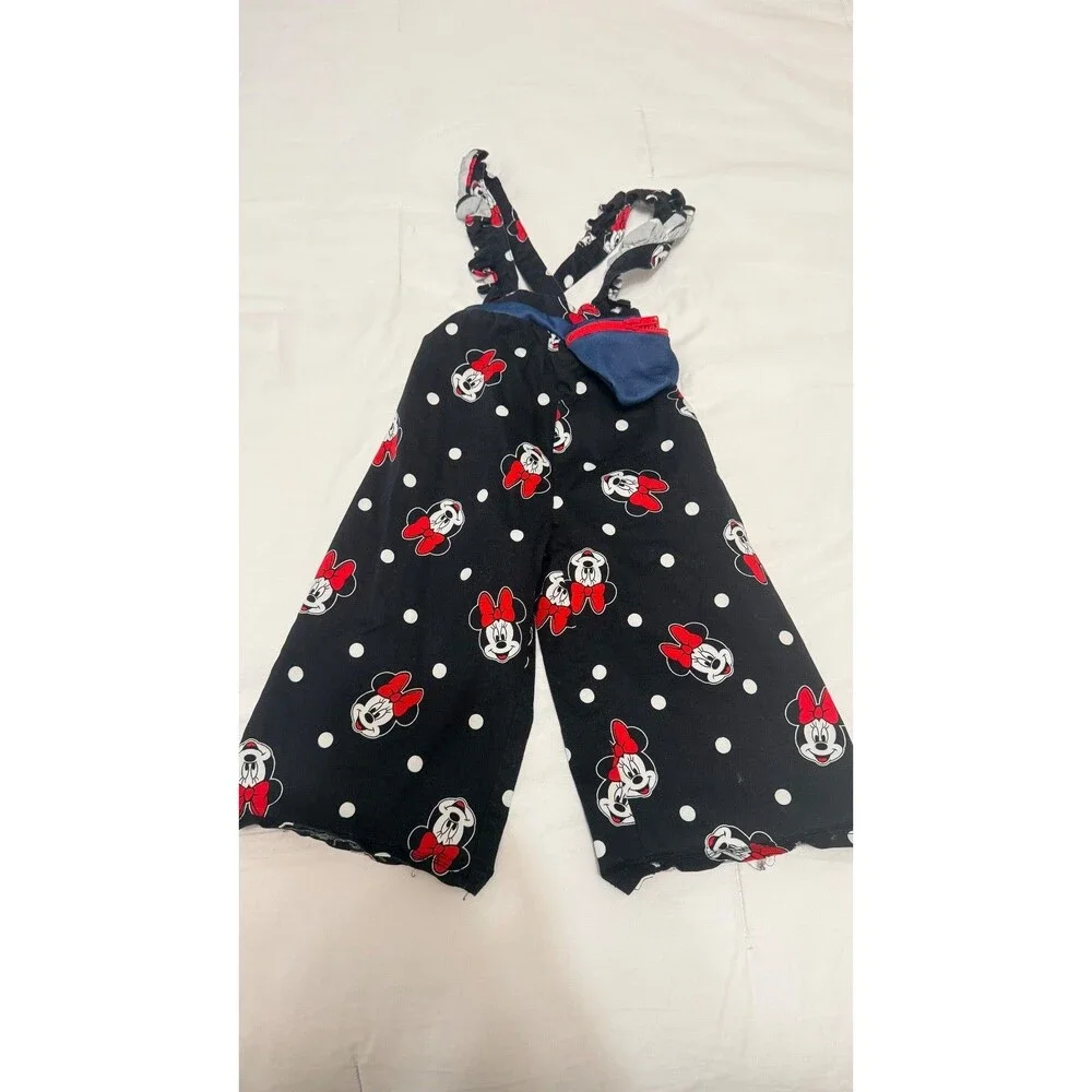 Disney Junior Minnie Mouse Girls Suspender Romper Pants Size 2T Polka Dot w/ Fan